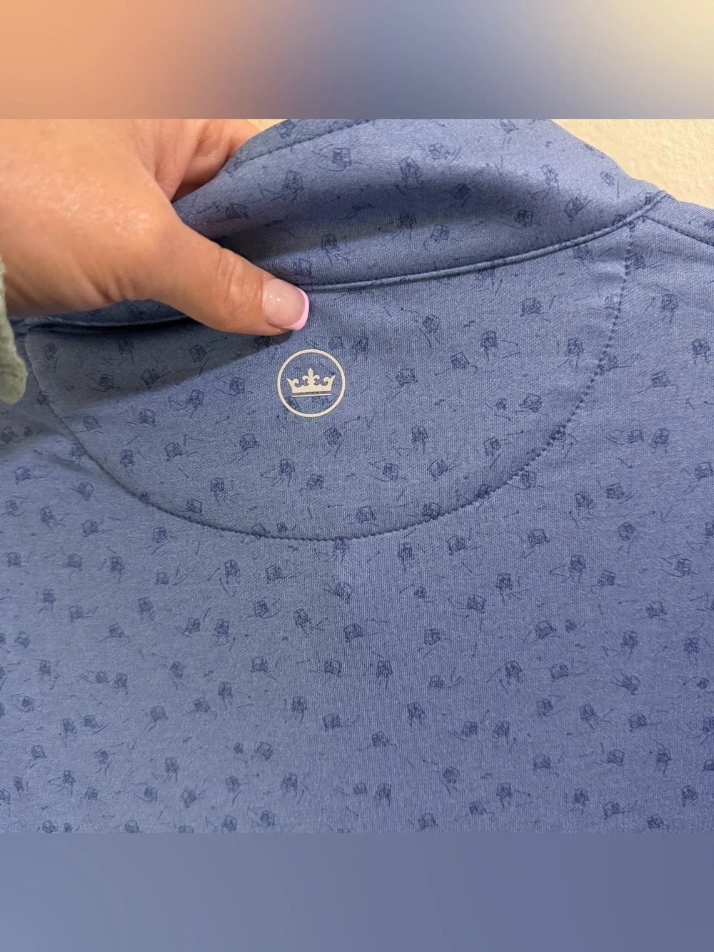 Peter Millar Perth Carts Performance Quarter Zip Pullover Blue Print NWT Men L
